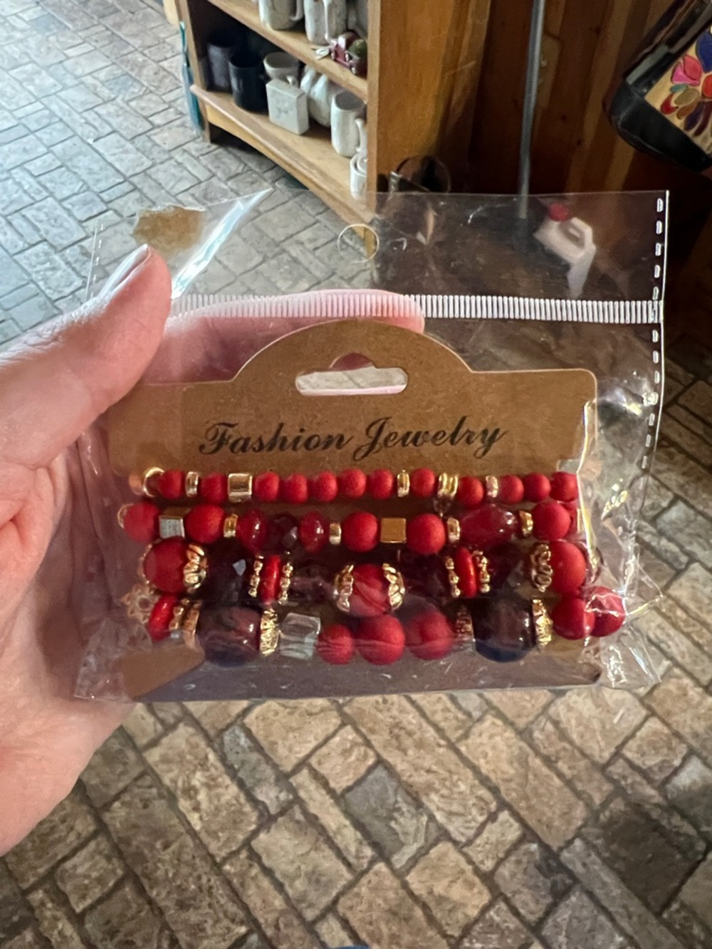 Red Beaded Fashion Bracelet Set - Stackable Women's Jewelry